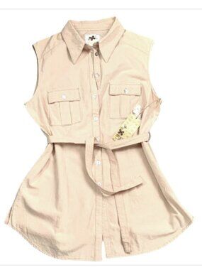 NWT African Mood Cotton Sleeveless Button Up Tunic M/L Beige 134V